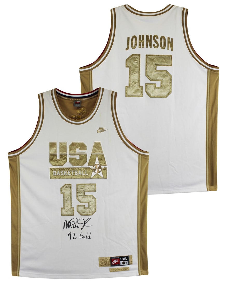 Magic Johnson Signed Nike Team USA Jersey 92 Gold BAS Authenticated (1 of 7)