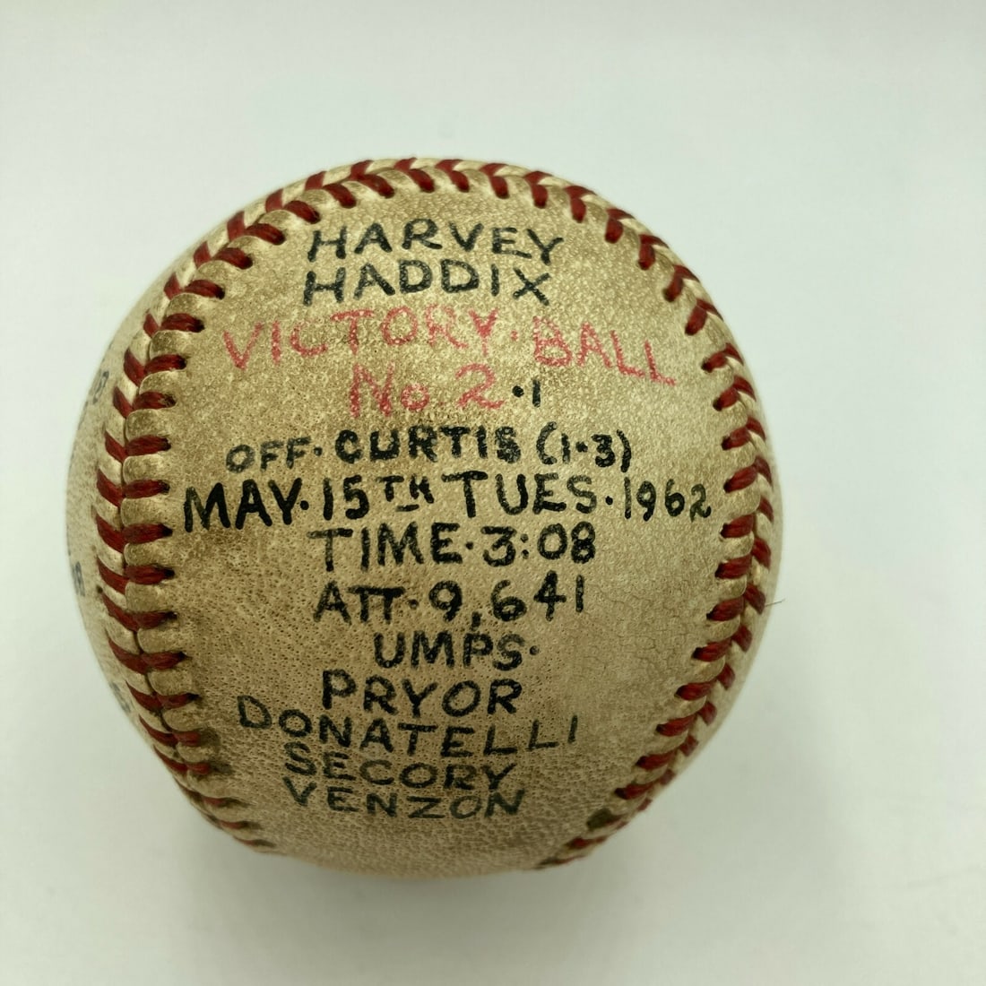 Harvey Haddix Game Used Baseball Final Pitch May 15 1962 Pirates (1 of 8)