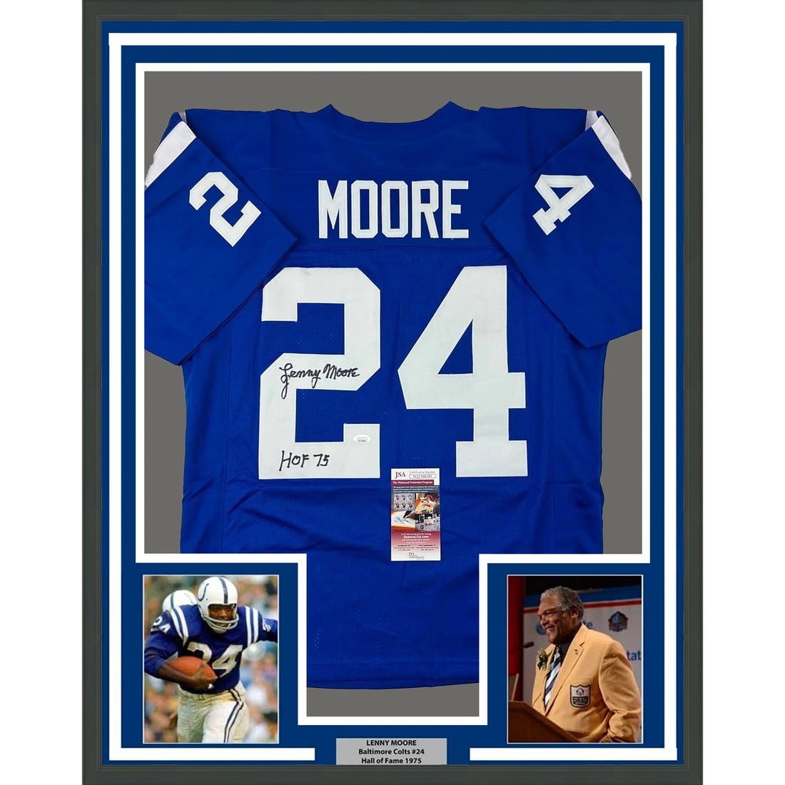 Framed Lenny Moore Autographed Colts Jersey HOF 75 JSA COA (1 of 2)