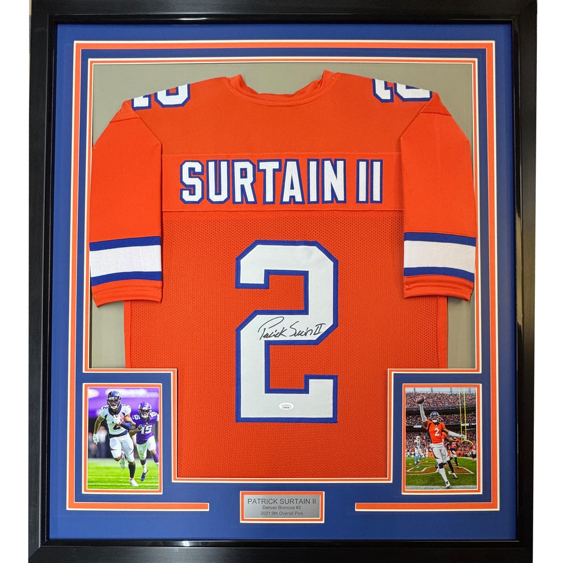 Patrick Surtain II signed Broncos framed orange jersey JSA COA (1 of 2)
