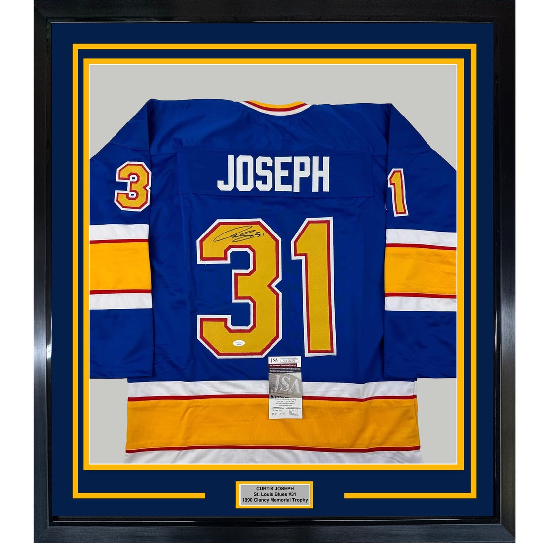 Curtis Joseph Signed Framed St Louis Blues Jersey JSA COA 35x39 (1 of 2)