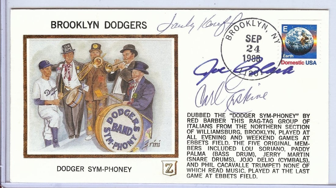 Sandy Koufax Joe Black Carl Erskine Signed First Day Cover JSA Authenticated (1 of 3)