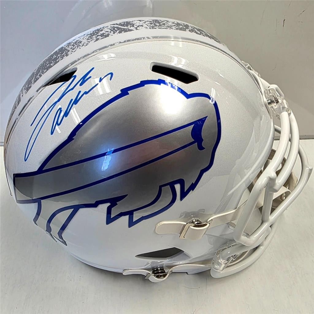 Buffalo Bills Speed Replica Helmet signed by Josh Allen Fanatics Authenticated: Buffalo Bills Speed Replica Helmet signed by Josh Allen Fanatics Authenticated This is a Buffalo Bills Rivalry Speed Replica Helmet personally signed by Josh Allen. The autograph has been authenticate