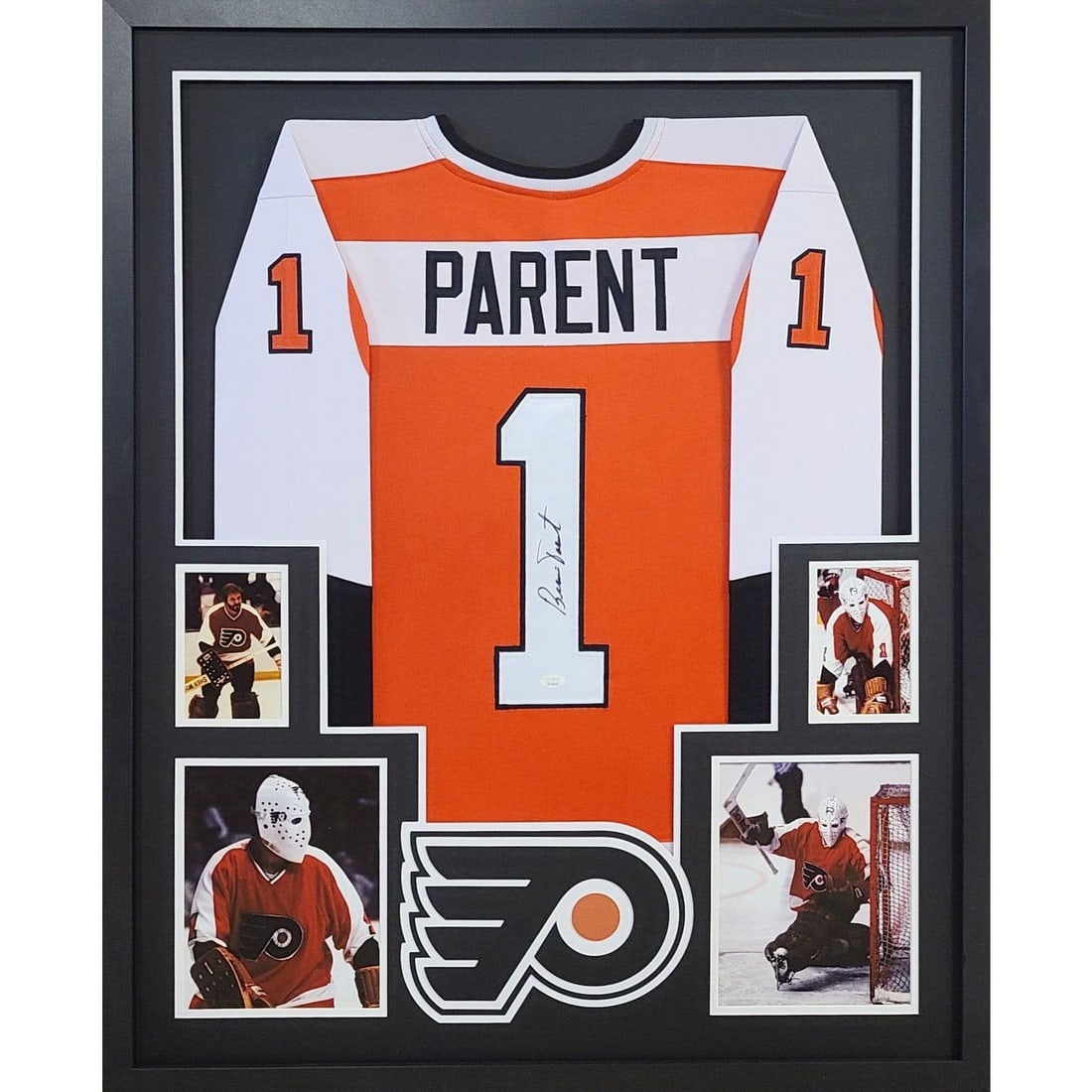 Bernie Parent Signed Framed Jersey JSA Authenticated Philadelphia Flyers: Bernie Parent Signed Framed Jersey JSA Authenticated Philadelphia Flyers This autographed Bernie Parent jersey is a must-have for any Philadelphia Flyers fan. Professionally framed, this piece showcas