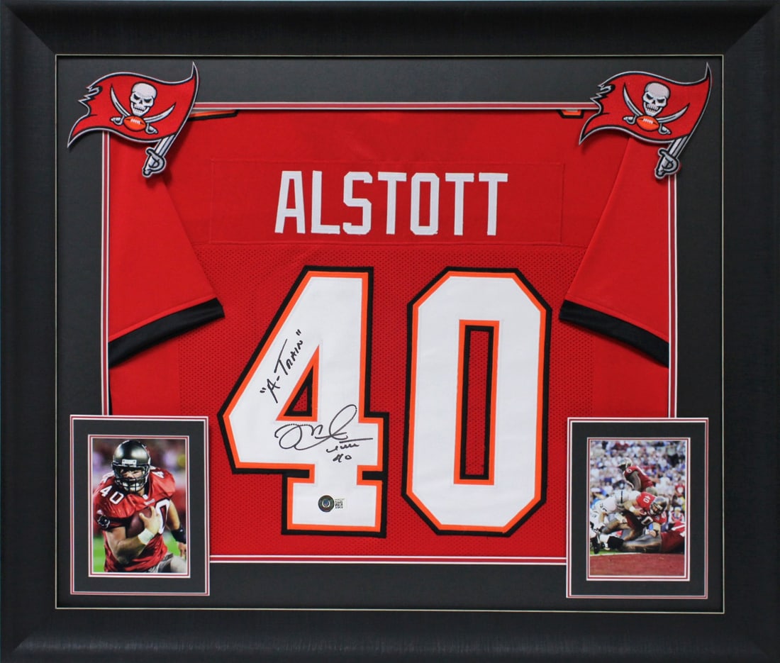 Mike Alstott Signed Red Pro Style Framed Jersey A-Train BAS Witness (1 of 2)