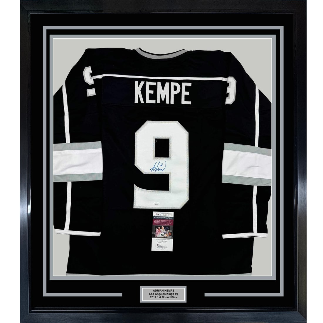 Framed Adrian Kempe Autographed Black Jersey Los Angeles Kings JSA COA 35x39 (1 of 2)
