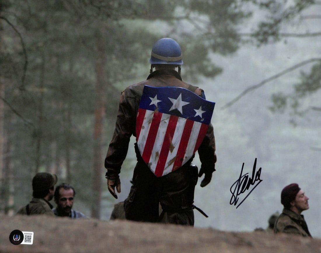 11x14 Photograph Signed by Stan Lee Featuring Captain America Beckett Authenticated: 11x14 Photograph Signed by Stan Lee Featuring Captain America Beckett Authenticated This is an original 11x14 photograph featuring Captain America, signed by Marvel legend Stan Lee in black permanent 