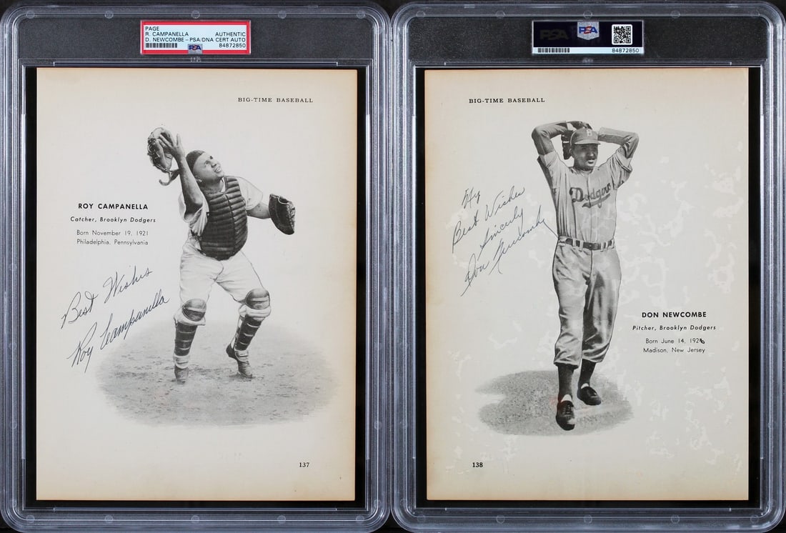 Brooklyn Dodgers Roy Campanella Don Newcome Signed PSA Slabbed Page: Brooklyn Dodgers Roy Campanella Don Newcome Signed PSA Slabbed Page This autographed 8x10.75 book page features the signatures of Roy Campanella and Don Newcome, two legendary players from the Brookly