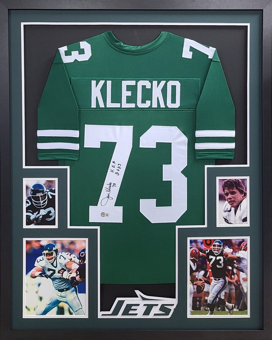 Joe Klecko Signed Framed Jersey New York Jets Beckett Authenticated: Joe Klecko Signed Framed Jersey New York Jets Beckett Authenticated This autographed Joe Klecko framed jersey is a remarkable collectible for any New York Jets fan. Authenticated by Beckett, a leader 