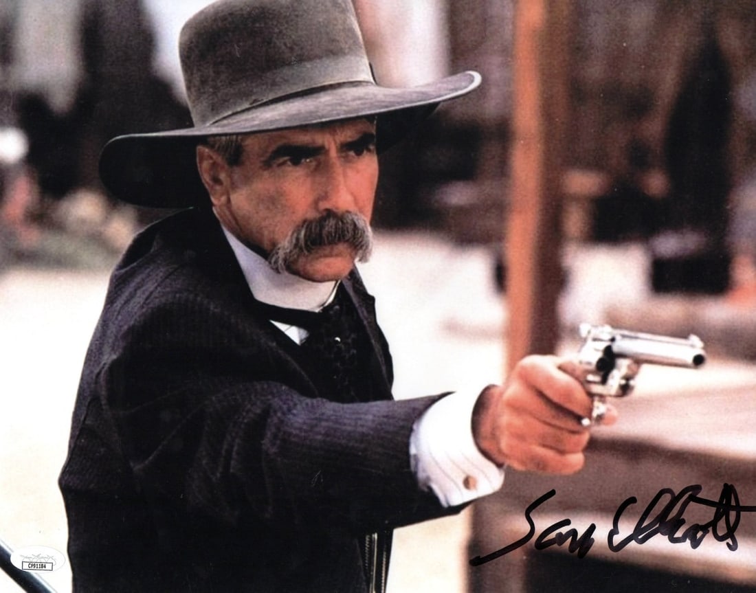 Sam Elliott Signed 11x14 Photo Tombstone JSA Authentication: Sam Elliott Signed 11x14 Photo Tombstone JSA Authentication This stunning 11x14 photograph features the legendary Sam Elliott, known for his iconic role in the film Tombstone. The photo has been exper