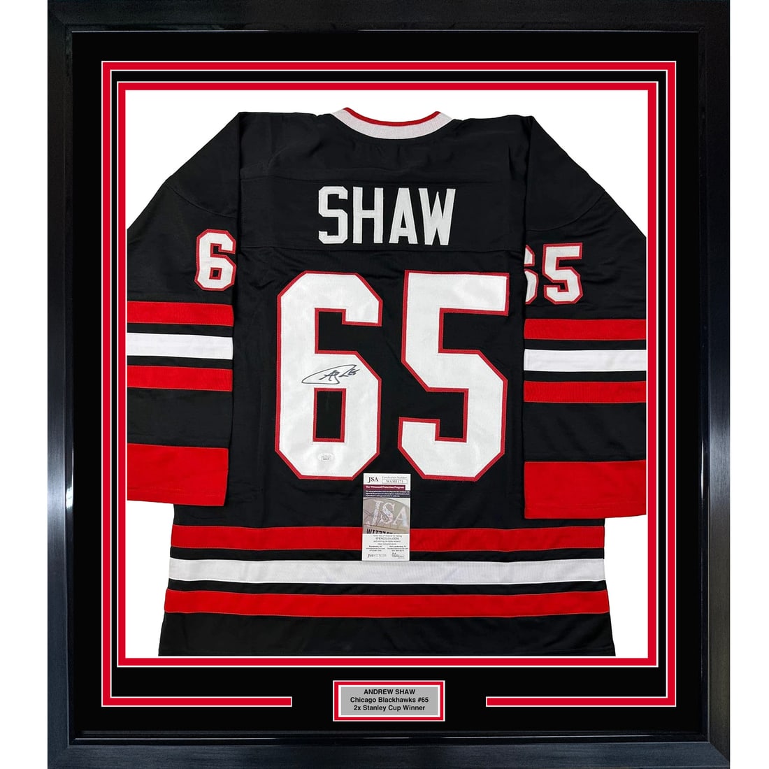 Framed Andrew Shaw Autographed Chicago Blackhawks Jersey with JSA COA (1 of 2)