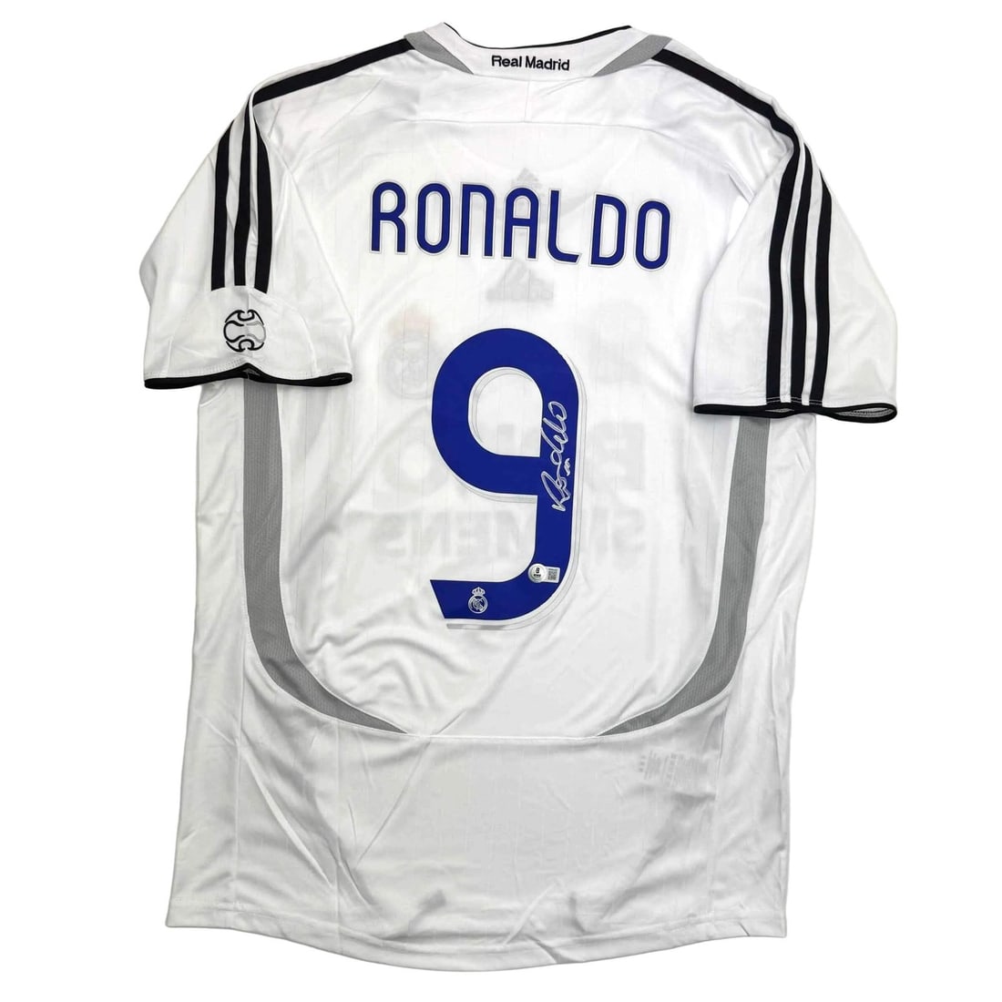 Ronaldo Nazario Signed Real Madrid Custom Jersey Beckett COA: Ronaldo Nazario Signed Real Madrid Custom Jersey Beckett COA This autographed custom jersey features the name and number of the legendary player Ronaldo Nazario, who played for Real Madrid. The jersey