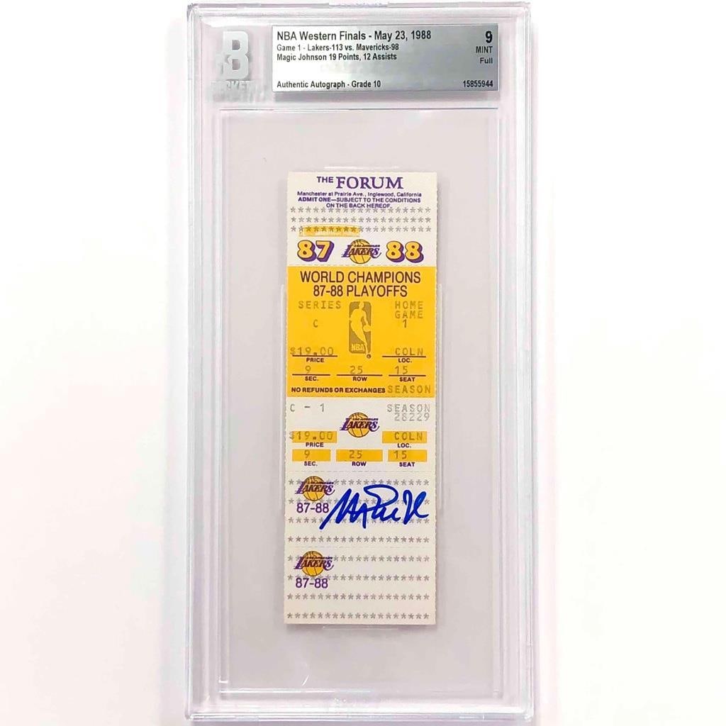 Magic Johnson 1988 Lakers Western Finals Ticket Signed Mint BGS 9 10 Auto: Magic Johnson 1988 Lakers Western Finals Ticket Signed Mint BGS 9 10 Auto This original 1988 Western Conference Finals full ticket has been signed by basketball legend Magic Johnson, making it a remar