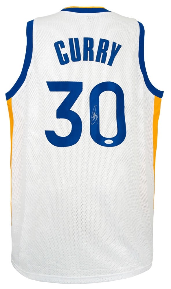 Stephen Curry Signed White Custom Jersey Warriors JSA COA: Stephen Curry Signed White Custom Jersey Warriors JSA COA Celebrate the legacy of Stephen Curry with this signed white custom basketball jersey. This original jersey features the iconic Golden State W