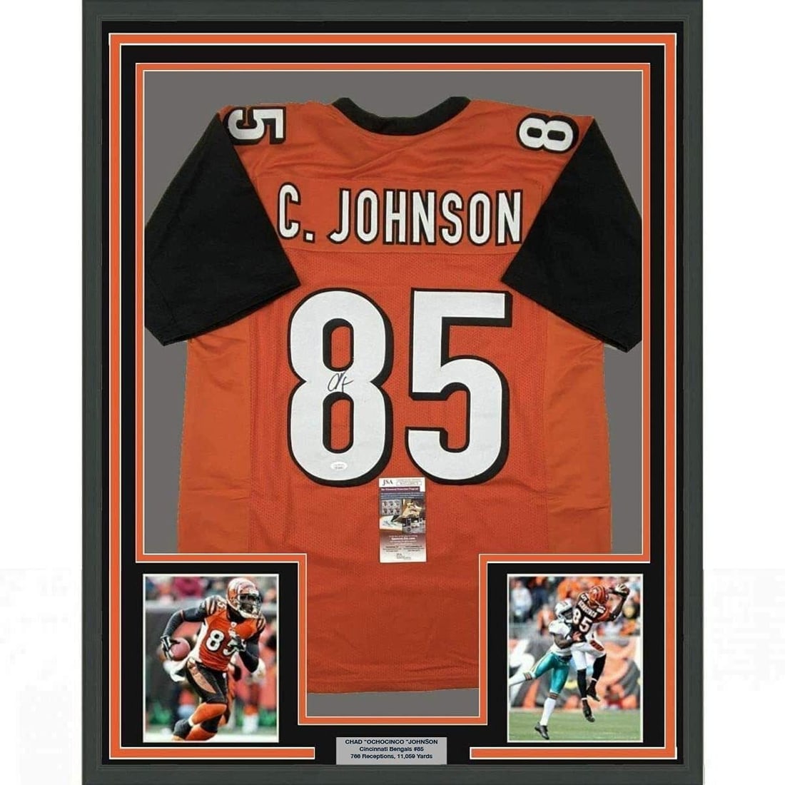 Framed Chad Johnson signed Bengals jersey JSA COA 33x42 (1 of 2)