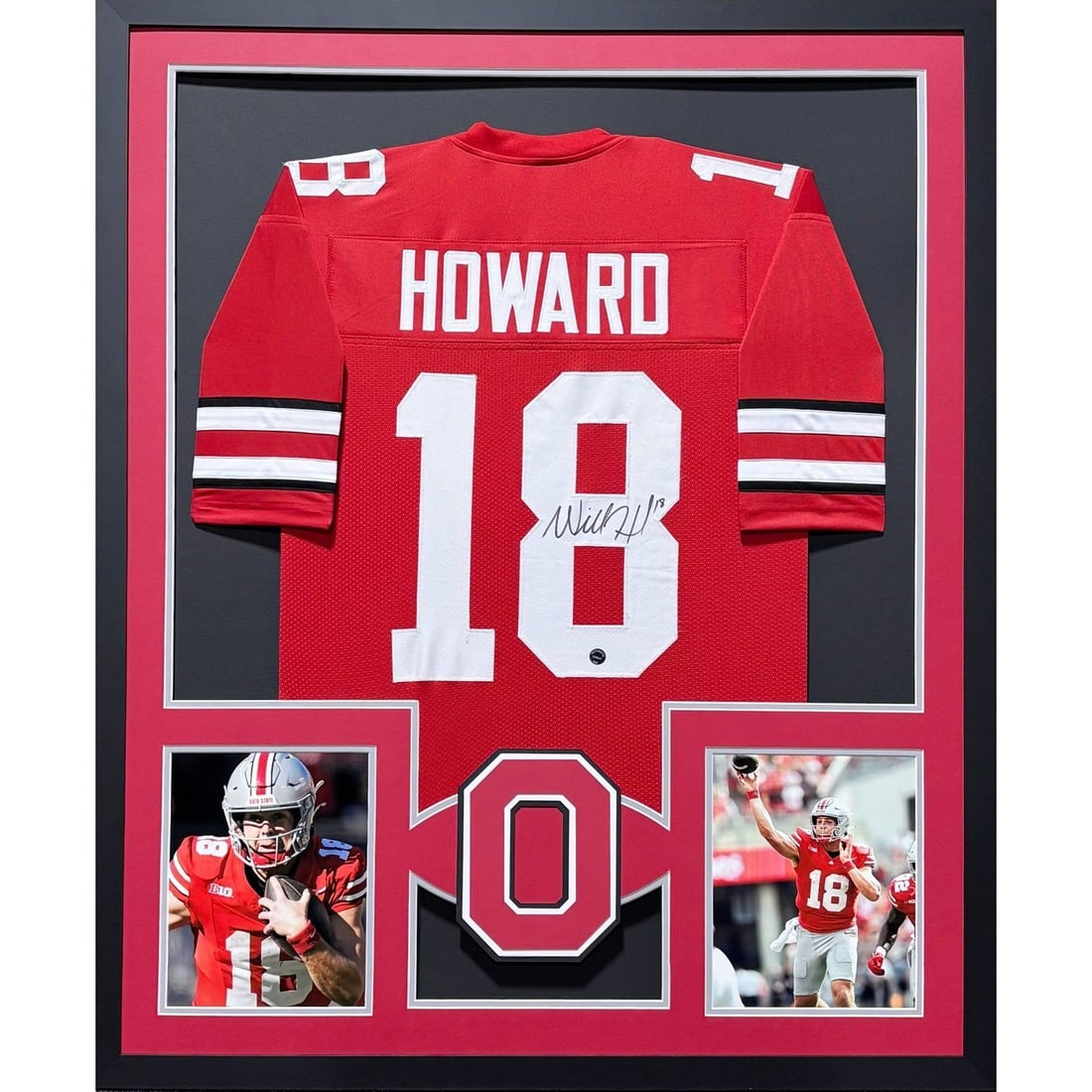 Will Howard Signed Framed Jersey with Authentic Ink COA: Will Howard Signed Framed Jersey with Authentic Ink COA This is an autographed framed jersey of Will Howard, featuring a high-quality presentation with meticulous detail. The jersey has been authentic