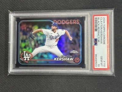 PSA 10 Clayton Kershaw 2024 Topps Chrome Black Refractor #110 7/10 (1 of 3)