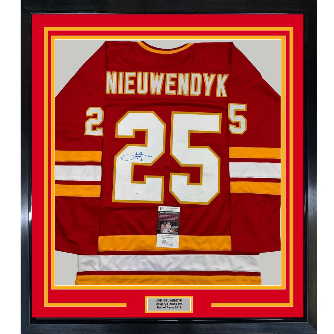 Framed Joe Nieuwendyk Autographed Calgary Flames Jersey with JSA COA (1 of 2)