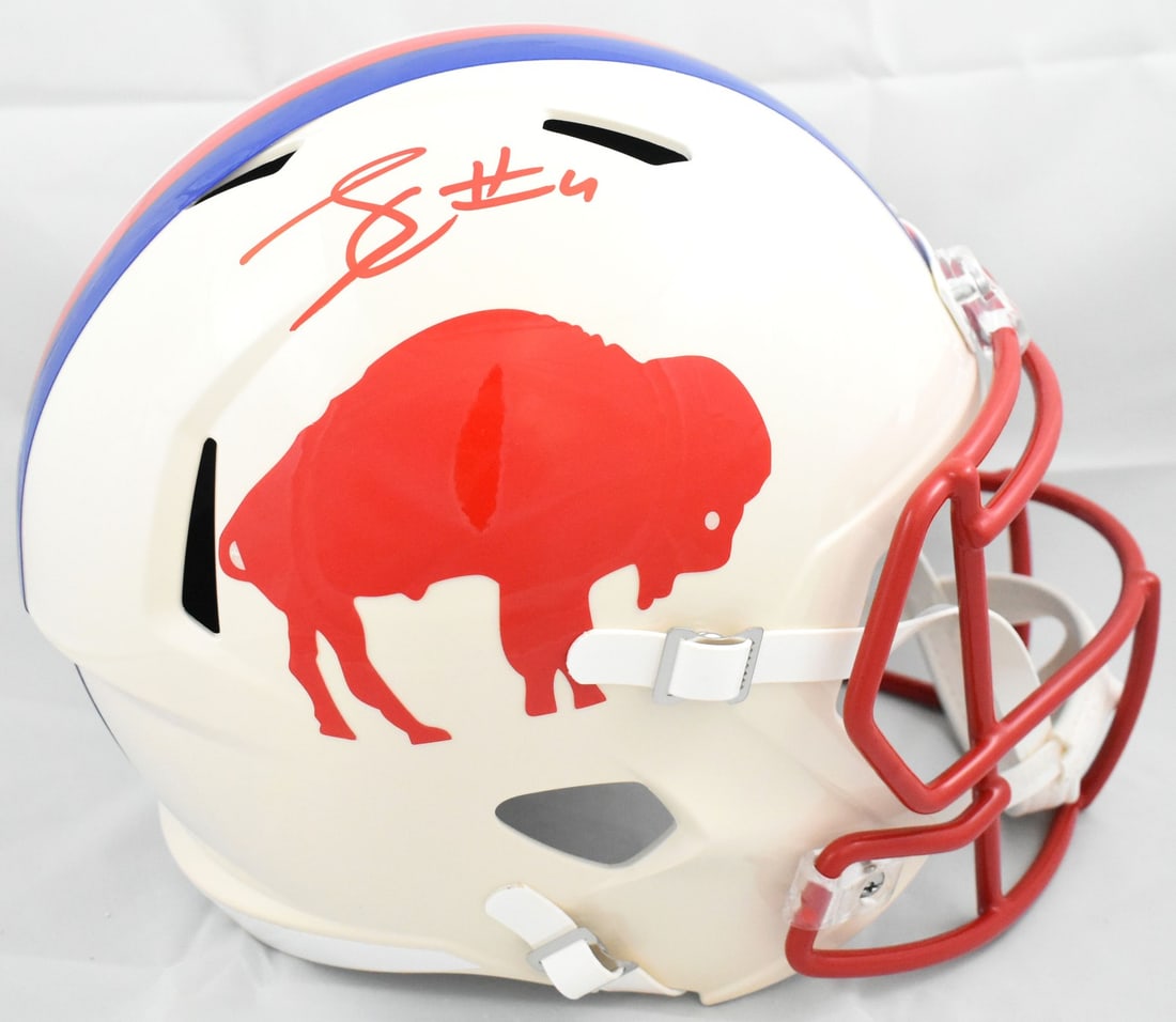 Autographed Buffalo Bills full size retro speed helmet James Cook JSA: Autographed Buffalo Bills full size retro speed helmet James Cook JSA This is an original Buffalo Bills full-size retro speed helmet autographed by James Cook. The helmet is a genuine football collect
