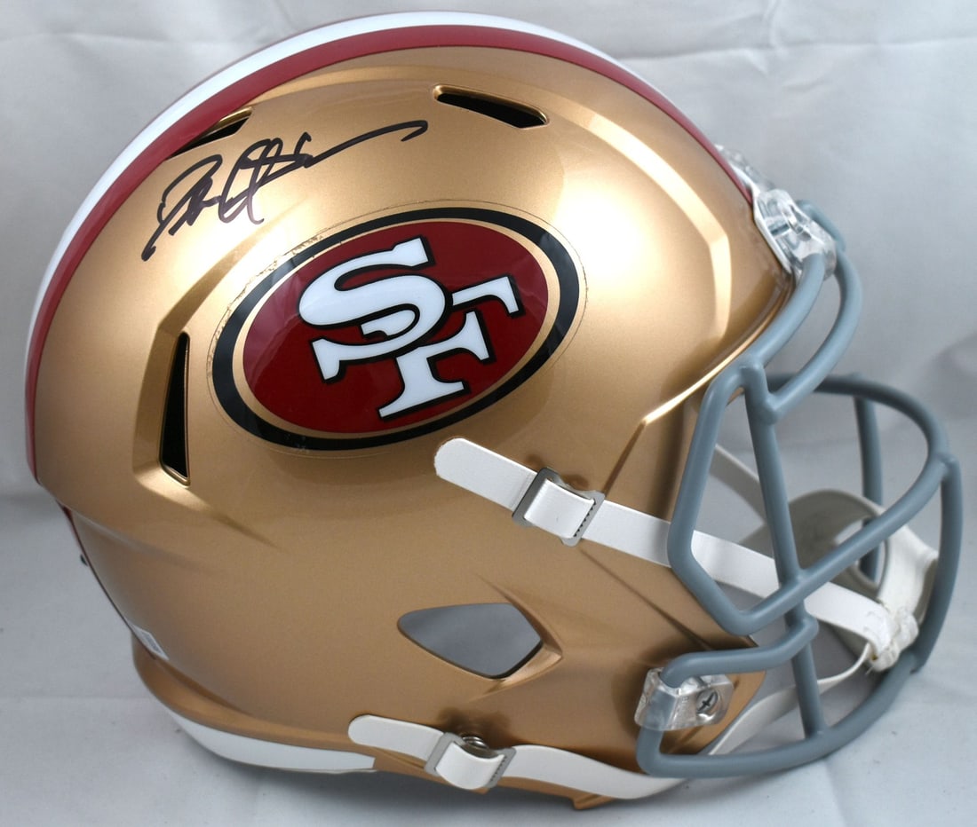 San Francisco 49ers Full Size Speed Helmet Signed by Deion Sanders Beckett Hologram: San Francisco 49ers Full Size Speed Helmet Signed by Deion Sanders Beckett Hologram This pre-owned San Francisco 49ers full-size Speed helmet is autographed by Deion Sanders. The helmet is an original