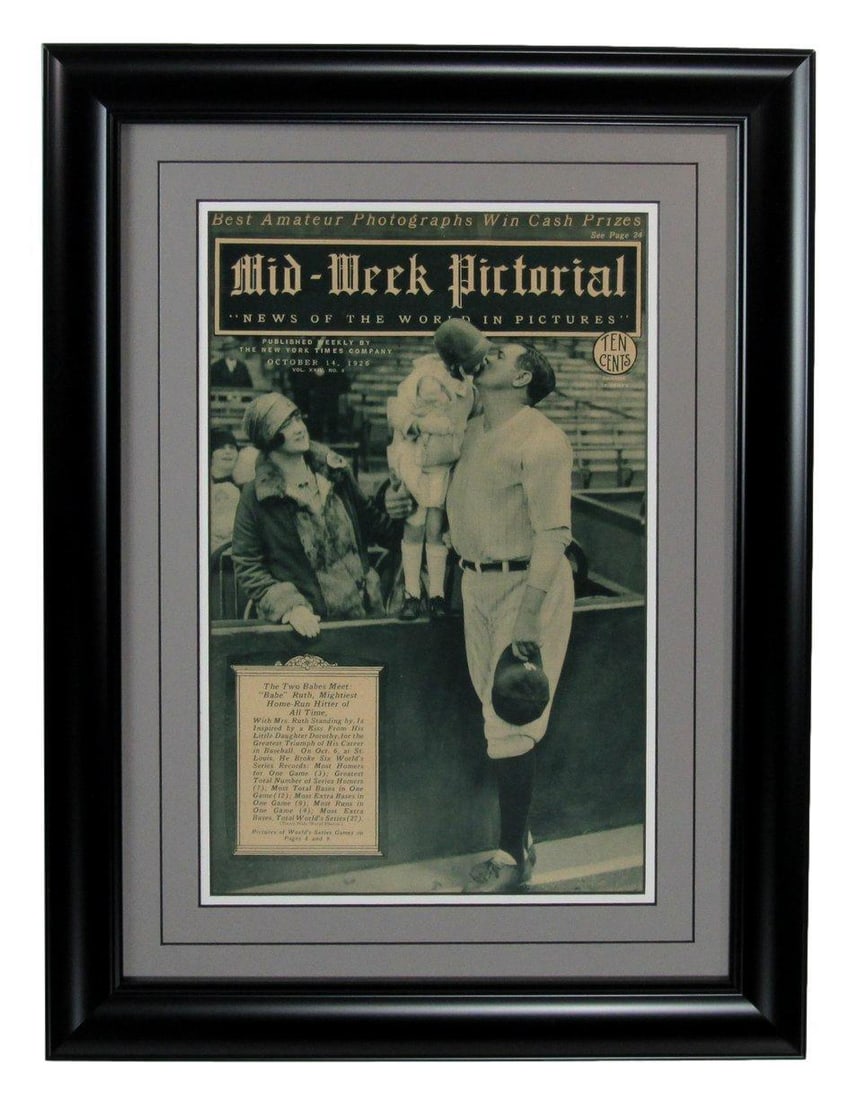 Framed 1926 Babe Ruth New York Yankees Newspaper Original Edition: Framed 1926 Babe Ruth New York Yankees Newspaper Original Edition This framed Mid-Week Pictorial Newspaper from October 14, 1926 features the legendary Babe Ruth of the New York Yankees. An authentic 