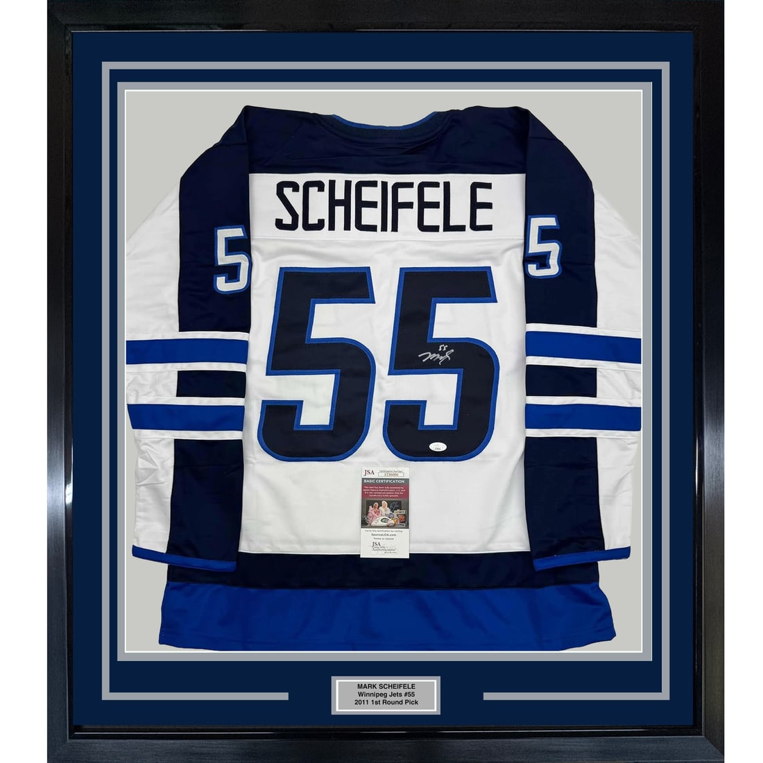 Framed Autographed Mark Scheifele Winnipeg Jets Jersey with JSA COA: Framed Autographed Mark Scheifele Winnipeg Jets Jersey with JSA COA This professionally framed and matted autographed Mark Scheifele Winnipeg Jets jersey is a must-have for any NHL fan. Featuring a st