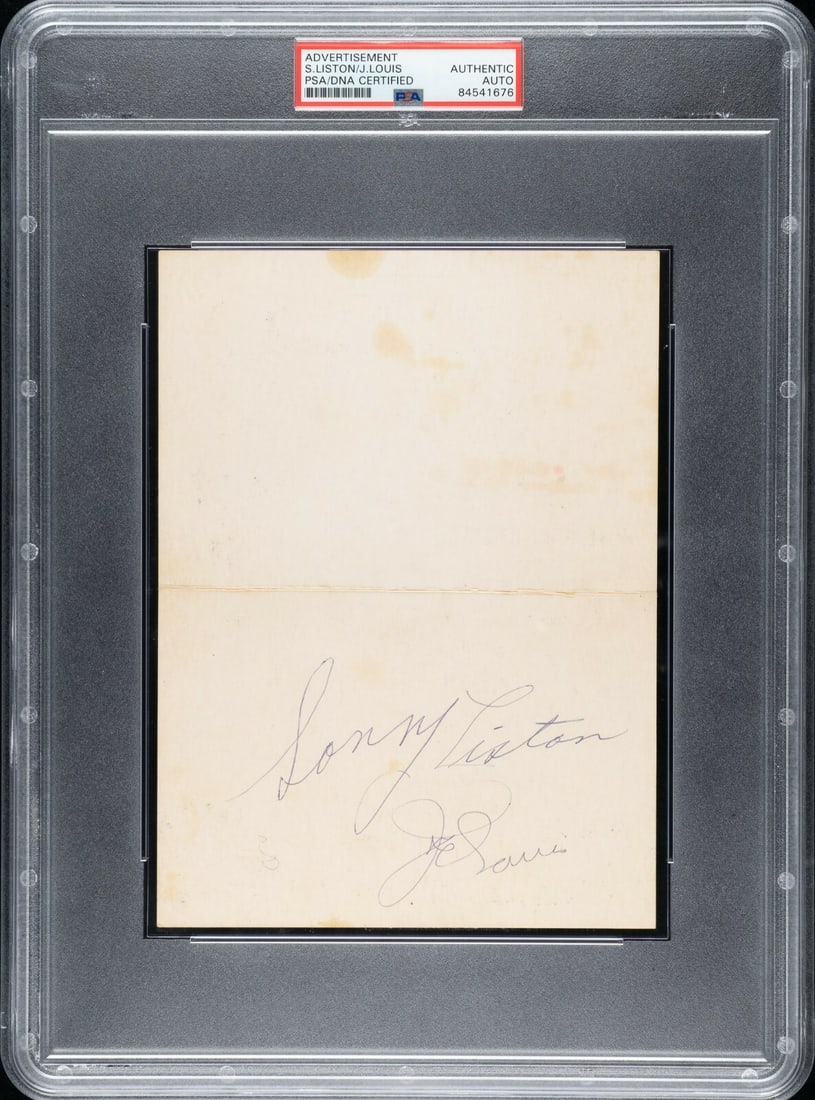 Sonny Liston Joe Louis Signed 1950s Thunderbird Card PSA DNA: Sonny Liston Joe Louis Signed 1950s Thunderbird Card PSA DNA This unique Thunderbird Theatre promotional card features the authentic signatures of boxing legends Sonny Liston and Joe Louis. Measuring 