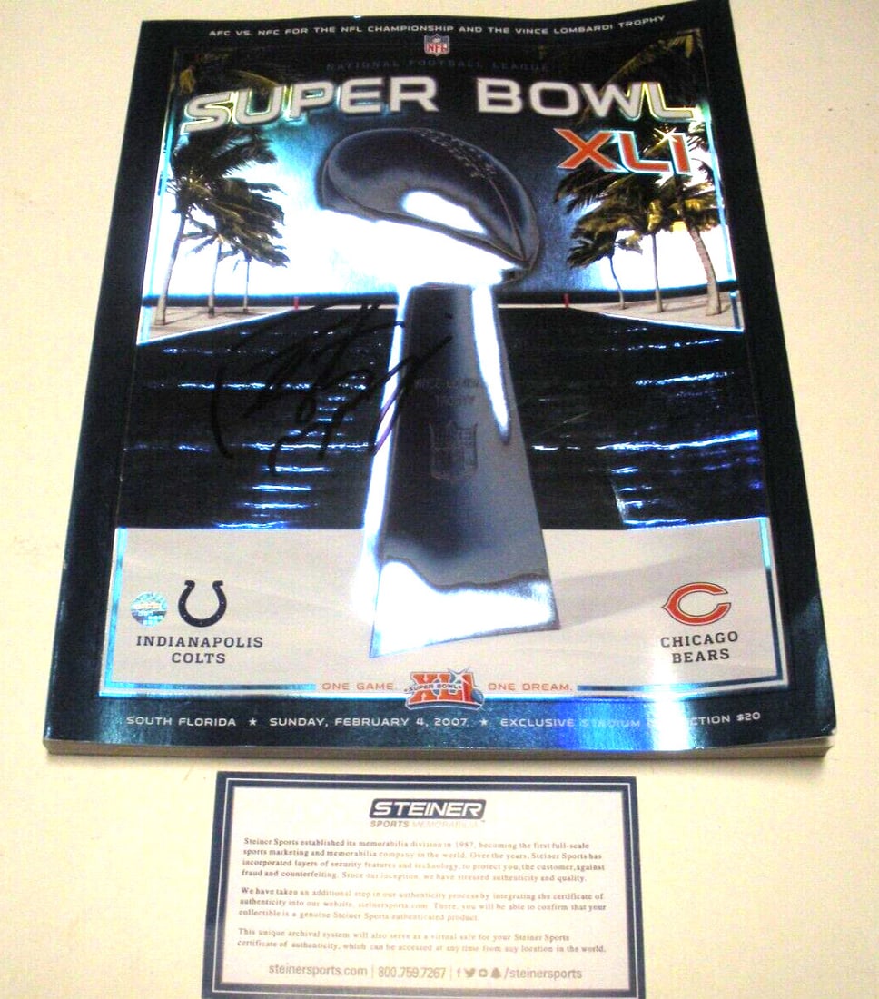 Signed Super Bowl XLI Program Indianapolis Colts Peyton Manning Steiner COA: Signed Super Bowl XLI Program Indianapolis Colts Peyton Manning Steiner COA This is an original Super Bowl XLI program signed by Peyton Manning of the Indianapolis Colts. The program comes with a Stei