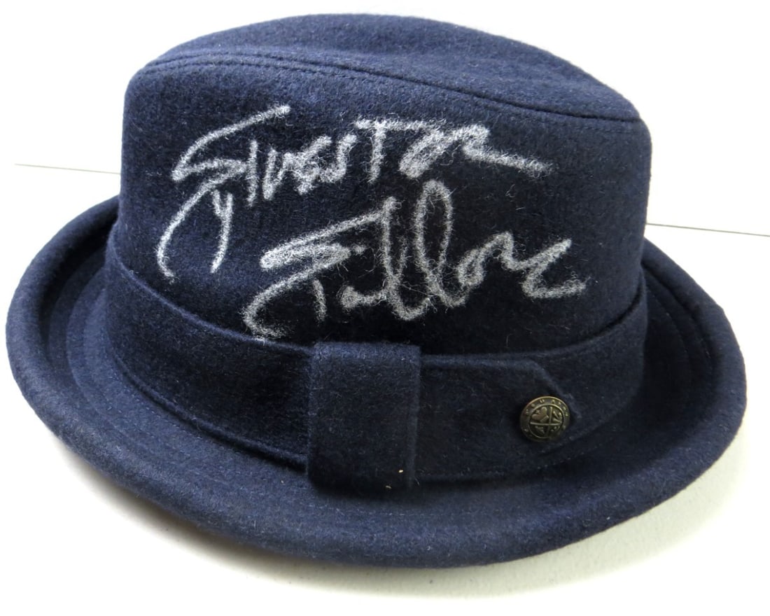Sylvester Stallone Signed Fedora Hat Rocky Balboa Online Authentics: Sylvester Stallone Signed Fedora Hat Rocky Balboa Online Authentics This authentic fedora hat is boldly signed by the legendary Sylvester Stallone, renowned for his iconic role as Rocky Balboa. The au