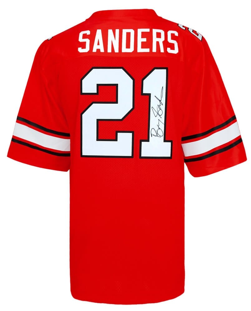Barry Sanders Signed Oklahoma State Retro Football Jersey with COA: Barry Sanders Signed Oklahoma State Retro Football Jersey with COA Celebrate the legacy of one of football's greatest players with this Barry Sanders signed Oklahoma State Cowboys orange retro footbal