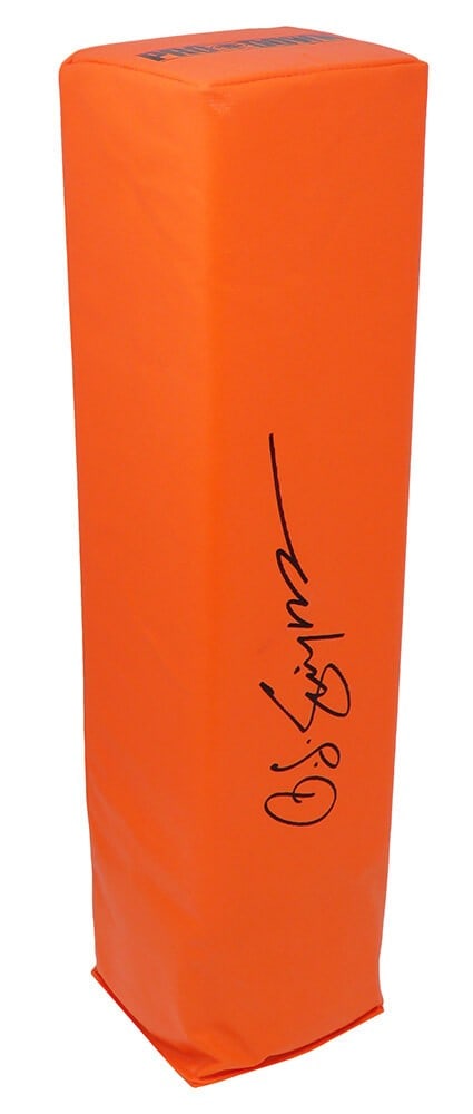 O.J. Simpson Buffalo Bills Signed Football Pylon with COA: O.J. Simpson Buffalo Bills Signed Football Pylon with COA O.J. Simpson Buffalo Bills Signed Football Pylon with COA This is a signed orange endzone football pylon by O.J. Simpson, a legendary player o