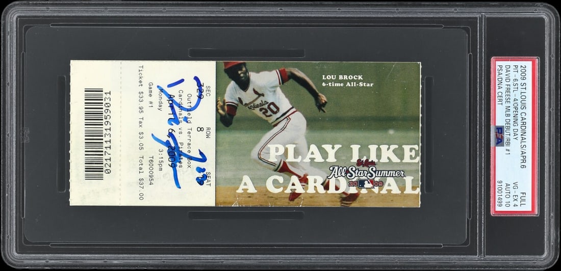 David Freese Signed MLB Debut Ticket PSA 10 Gem Mint April 6 2009: David Freese Signed MLB Debut Ticket PSA 10 Gem Mint April 6 2009 Celebrate a significant moment in baseball history with this David Freese MLB Debut Signed Full Ticket, dated April 6, 2009. This orig