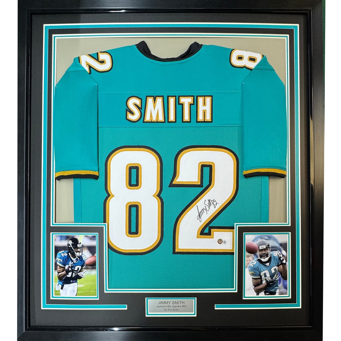 Framed Jimmy Smith Autographed NFL Jersey with PSA/DNA COA: Framed Jimmy Smith Autographed NFL Jersey with PSA/DNA COA Showcase your team spirit with this professionally framed and autographed Jimmy Smith teal football jersey. Measuring 33"x42", this original 