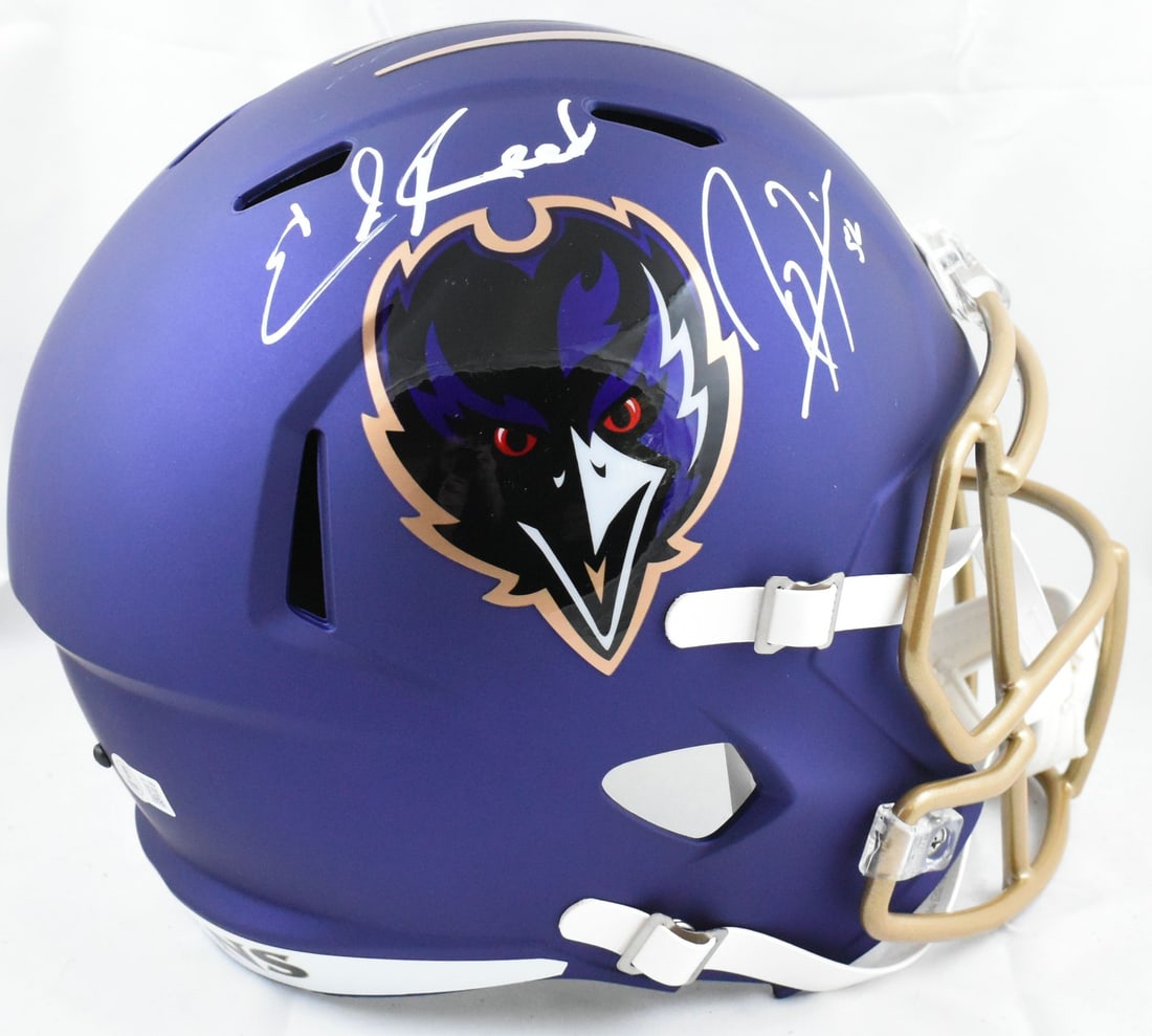 Baltimore Ravens Full Size Alternate Speed Helmet Signed by Ray Lewis and Ed Reed: Baltimore Ravens Full Size Alternate Speed Helmet Signed by Ray Lewis and Ed Reed This full-size alternate 24 Speed football helmet is autographed by Ray Lewis and Ed Reed. The helmet represents the B