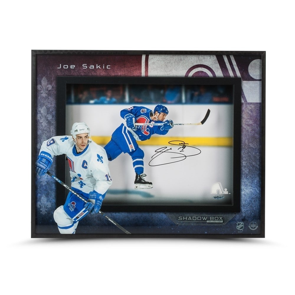 Joe Sakic Autographed 16x20 Photo Shadowbox Quebec Nordiques Upper Deck: Joe Sakic Autographed 16x20 Photo Shadowbox Quebec Nordiques Upper Deck This stunning 16X20 shadowbox photo features Joe Sakic, a legendary player for the Quebec Nordiques. The piece is an original ph
