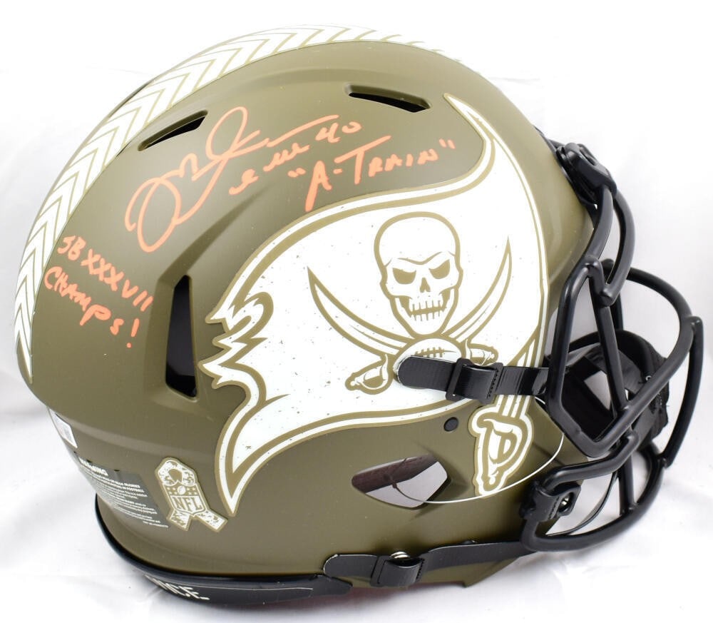 Mike Alstott Signed Tampa Bay Buccaneers Helmet with BAS Authentication: Mike Alstott Signed Tampa Bay Buccaneers Helmet with BAS Authentication This is an original signed full-size helmet commemorating Mike Alstott's contributions to the Tampa Bay Buccaneers, featuring th