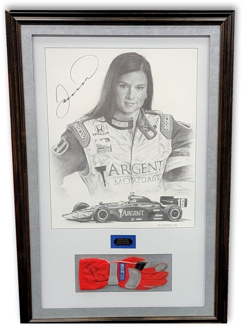 Danica Patrick Signed Framed Lithograph with Authentic Racing Glove: Danica Patrick Signed Framed Lithograph with Authentic Racing Glove Celebrate the legacy of racing with this Danica Patrick Autographed Framed Lithograph featuring one of her authentic racing gloves. 