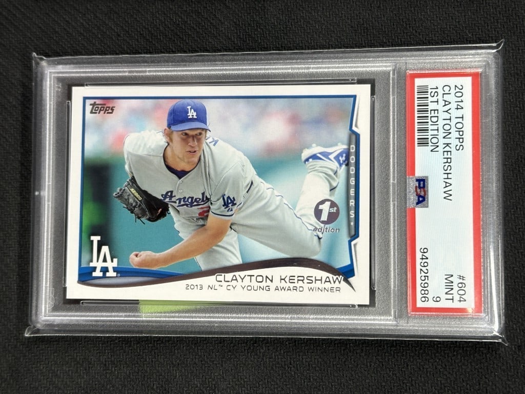 Clayton Kershaw 2014 Topps 1st Edition PSA 9 Baseball Card: Clayton Kershaw 2014 Topps 1st Edition PSA 9 Baseball Card This is a 2014 Topps 1st Edition baseball card featuring star pitcher Clayton Kershaw of the Los Angeles Dodgers. Graded by Professional Spor