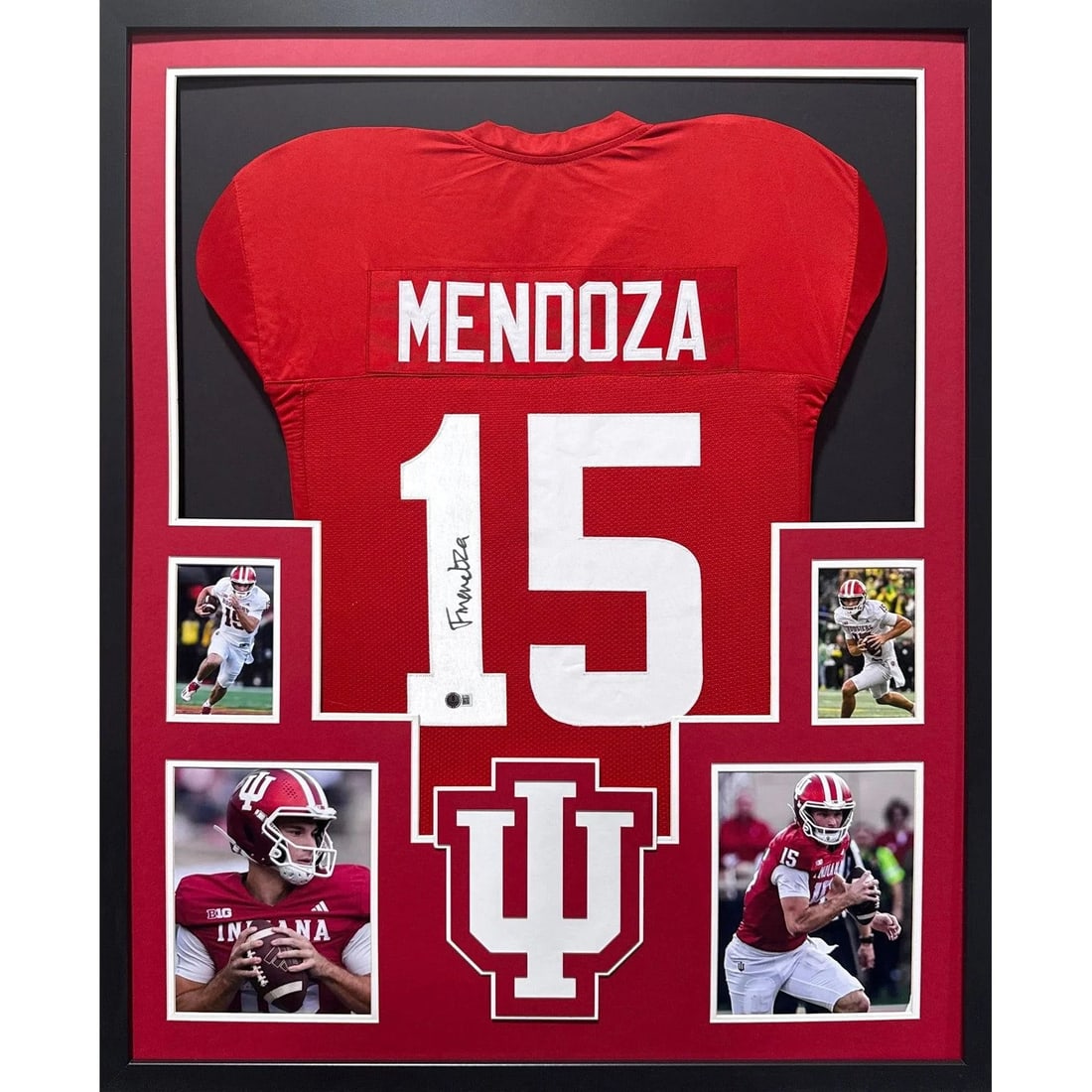 JSA Authenticated Framed Fernando Mendoza Autographed Indiana Jersey: JSA Authenticated Framed Fernando Mendoza Autographed Indiana Jersey This framed jersey features the autograph of Fernando Mendoza and showcases the Indiana team logo. The jersey is professionally fra