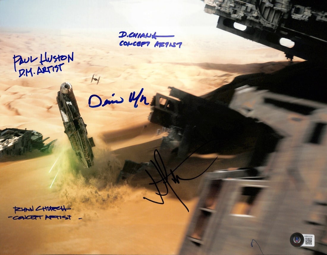 Production Team Signed Star Wars Force Awakens 11x14 Photo Beckett Authenticated: Production Team Signed Star Wars Force Awakens 11x14 Photo Beckett Authenticated This is an original 11x14 photograph autographed by members of the production crew from the Star Wars movie "The Force 