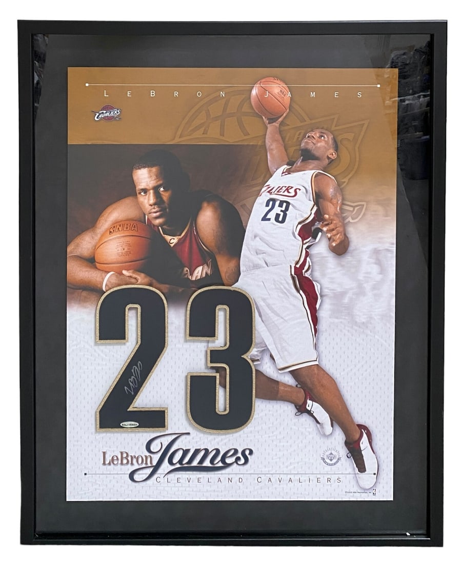 LeBron James Signed Jersey Display 23x29 Upper Deck COA: LeBron James Signed Jersey Display 23x29 Upper Deck COA This exquisite display showcases a LeBron James signed jersey, featuring the iconic number 23 from his time with the Cleveland Cavaliers. The je