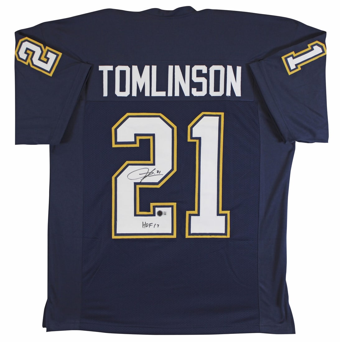 LaDanian Tomlinson Signed Navy Blue Pro Jersey HOF 17 BAS Authenticated: LaDanian Tomlinson Signed Navy Blue Pro Jersey HOF 17 BAS Authenticated Celebrate the legacy of LaDanian Tomlinson with this authentic navy blue pro style jersey, personally signed and inscribed with 
