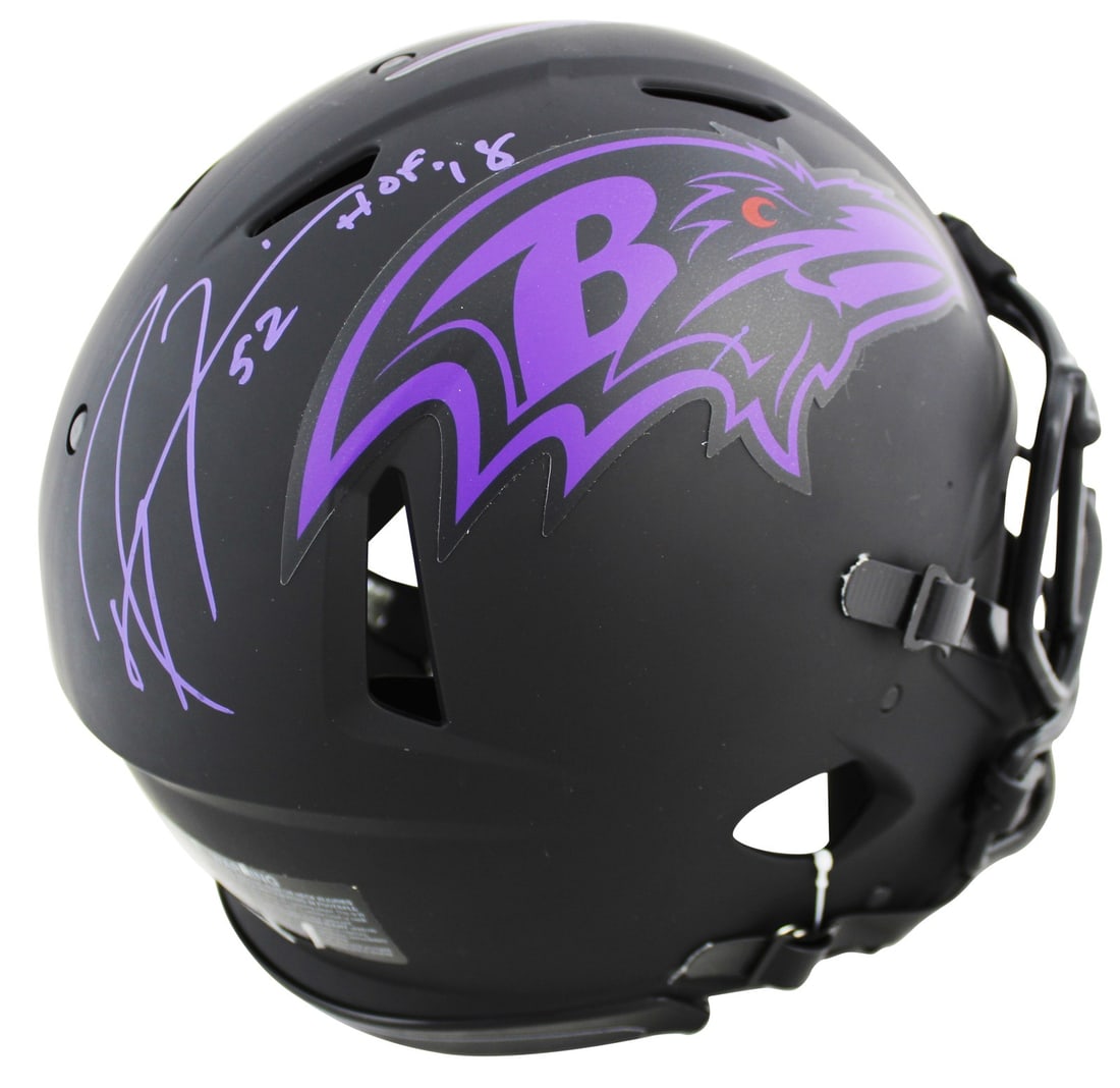 Ray Lewis Autographed Baltimore Ravens Eclipse Speed Proline Helmet Beckett COA: Ray Lewis Autographed Baltimore Ravens Eclipse Speed Proline Helmet Beckett COA This is an authentic Baltimore Ravens Eclipse full-size Speed Proline helmet, personally signed by Ray Lewis with a purp