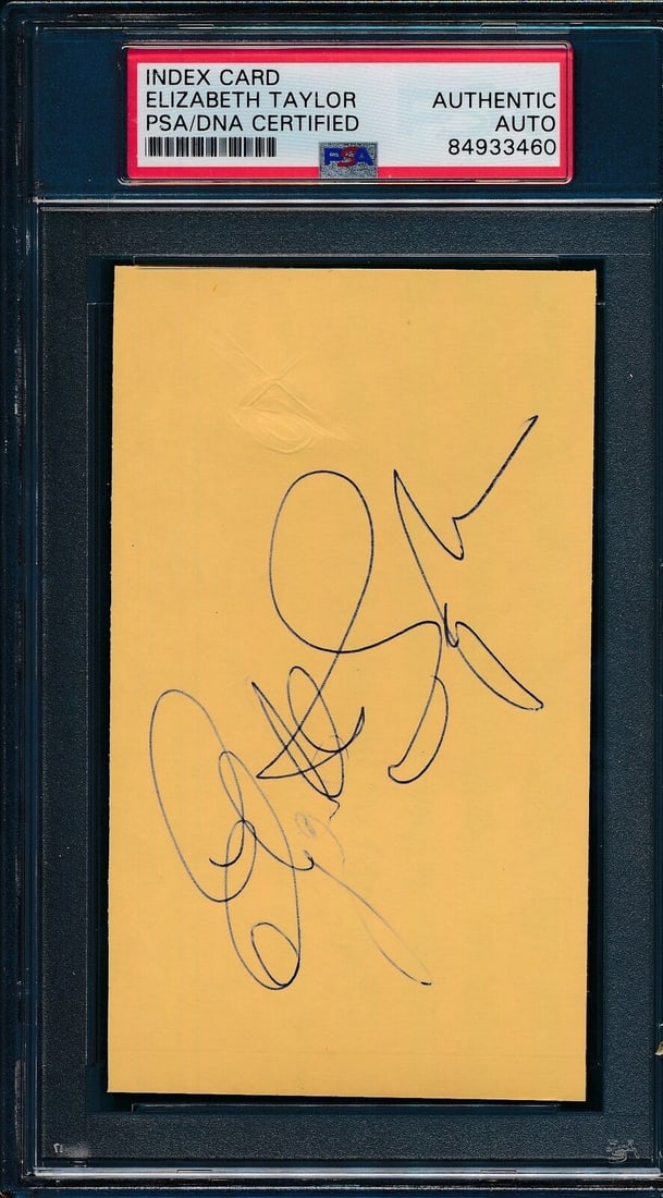 3x5 Index Card Signed by Elizabeth Taylor with PSA DNA Authentication: 3x5 Index Card Signed by Elizabeth Taylor with PSA DNA Authentication This is an original 3x5 index card signed by renowned actress Elizabeth Taylor. The autograph has been authenticated by PSA/DNA an
