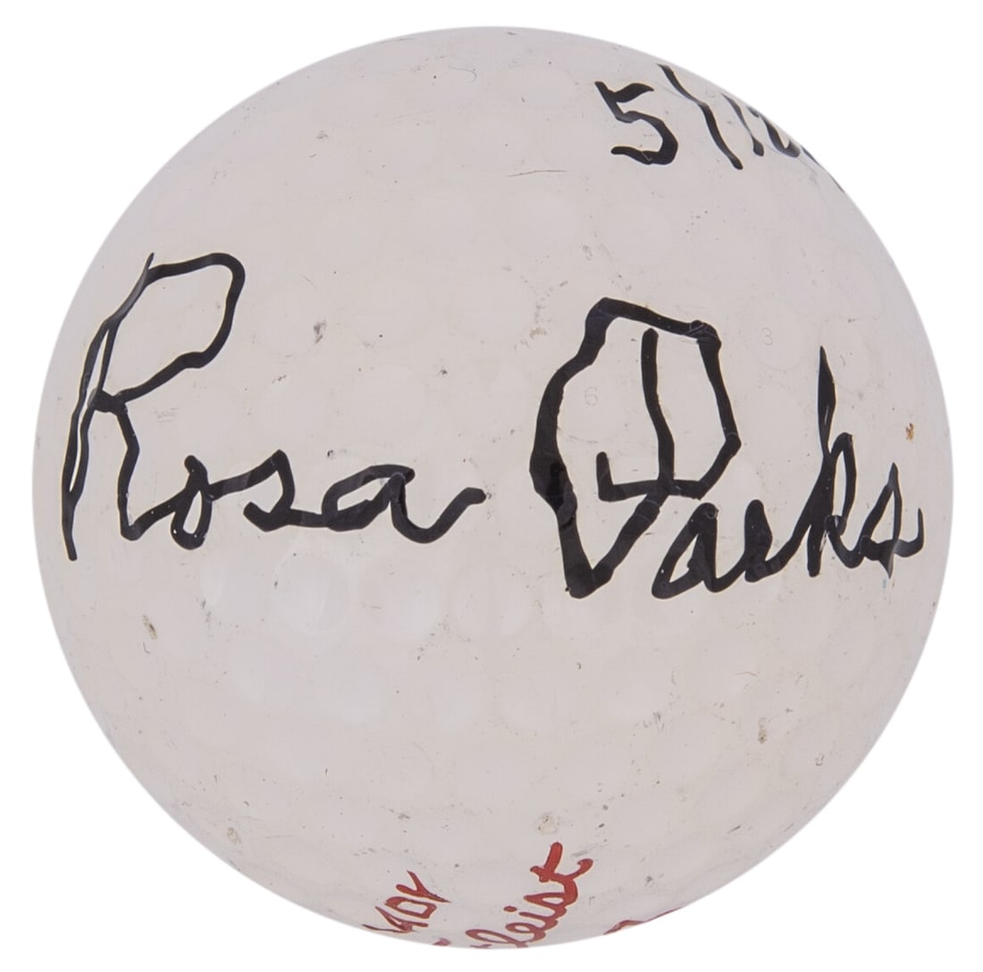 Rosa Parks signed Lady Titleist 3 golf ball BAS dated 5 10 93: Rosa Parks signed Lady Titleist 3 golf ball BAS dated 5 10 93 This is a Lady Titleist 3 golf ball personally signed and dated "5/10/93" by Rosa Parks, the renowned civil rights activist. The autograph