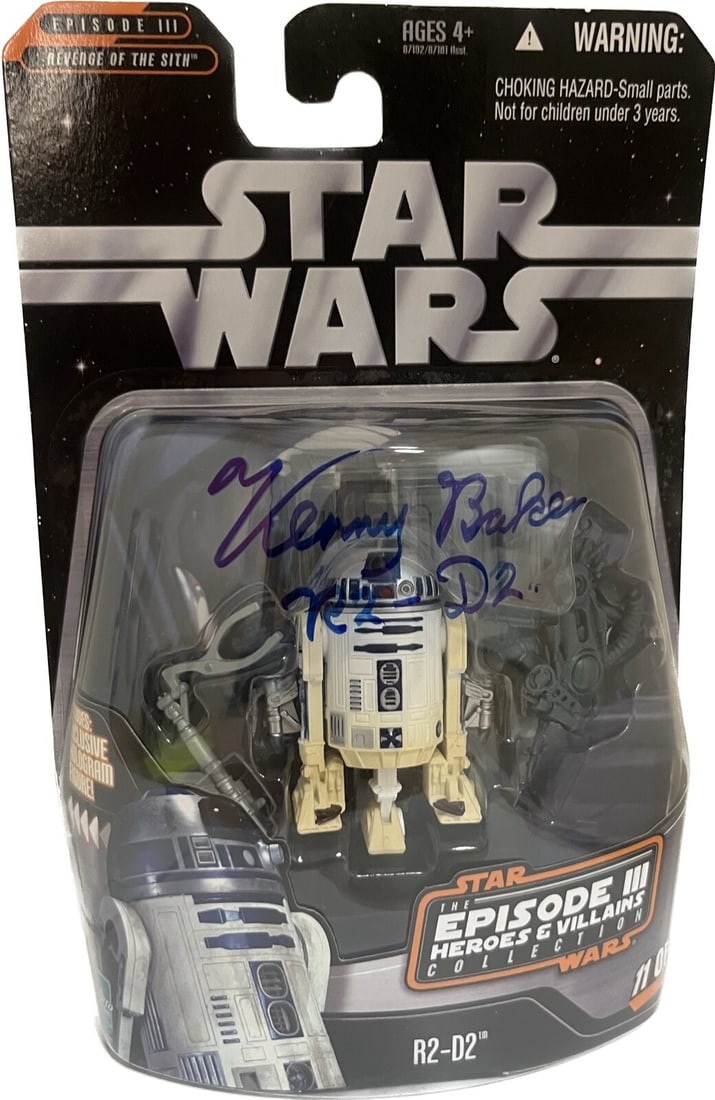 Kenny Baker Signed R2-D2 Action Figure 2004 Star Wars Saga Beckett Authenticated: Kenny Baker Signed R2-D2 Action Figure 2004 Star Wars Saga Beckett Authenticated This is an original 2004 Star Wars Saga Collection action figure of R2-D2, signed by Kenny Baker, the actor who portray