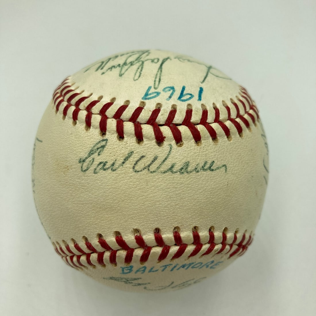 Baltimore Orioles 1969 Team Autographed Baseball with JSA Full Letter COA: Baltimore Orioles 1969 Team Autographed Baseball with JSA Full Letter COA This is an original baseball signed by 19 members of the 1969 Baltimore Orioles American League Champions team. Notable signat