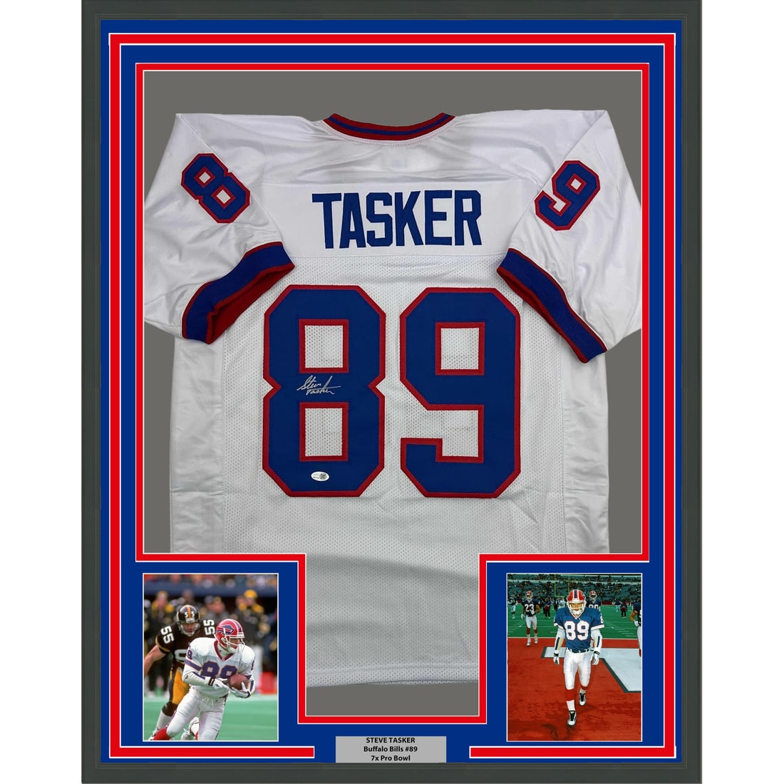Steve Tasker Signed Framed Buffalo Bills White Jersey JSA COA 35x39 (1 of 2)