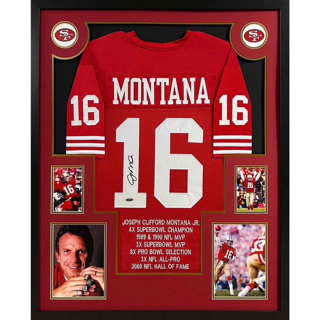 Framed Joe Montana Autographed Red 49ers Jersey Tristar Authenticated (1 of 2)