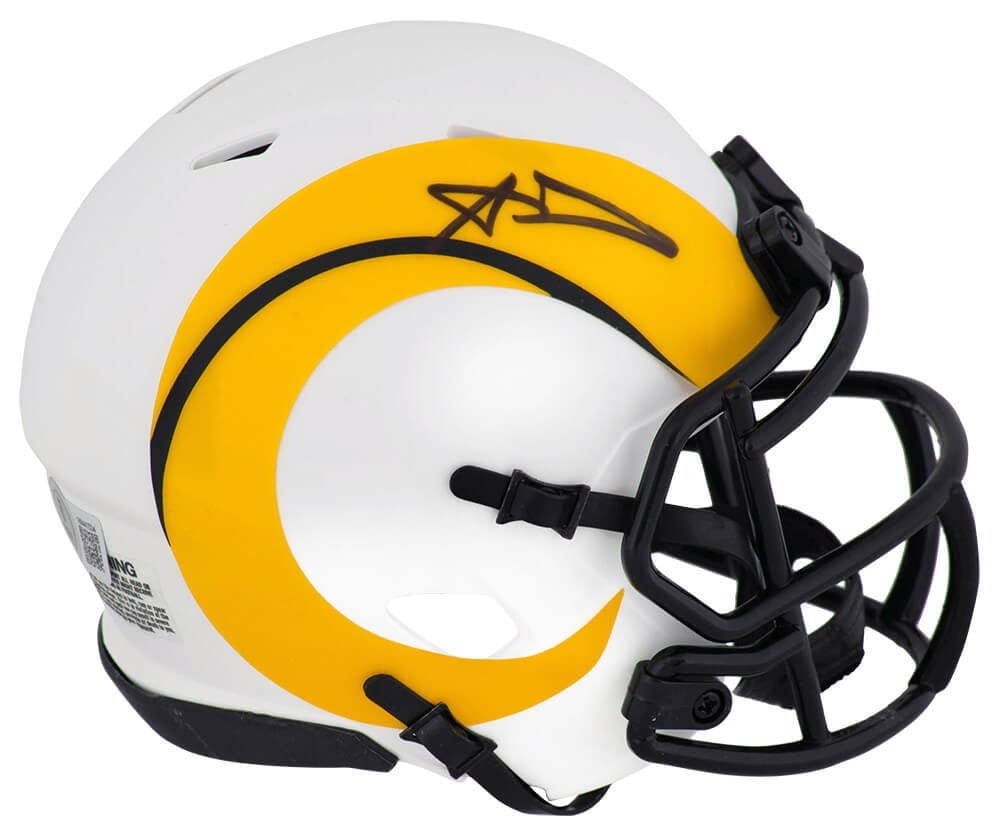 Aaron Donald Signed Rams Lunar Eclipse Mini Helmet with Beckett COA: Aaron Donald Signed Rams Lunar Eclipse Mini Helmet with Beckett COA This Aaron Donald signed Los Angeles Rams Lunar Eclipse white Riddell speed mini helmet is a must-have for any football enthusiast. 
